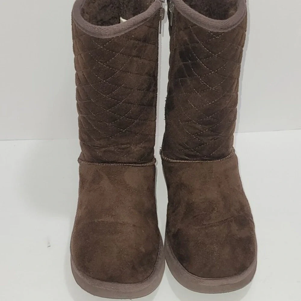 Hot Cakes Brown Quilted Winter Boots 8 Faux Suede Warm Lining Cozy Cabincore Y2K